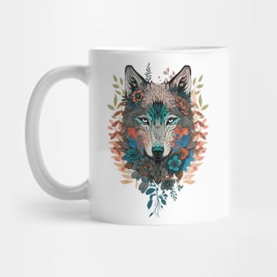 Wolf Head Floral Design Mug